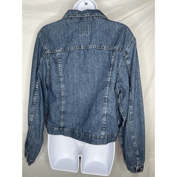 Lee Riveted Dungarees Denim Jacket Zipper Closure Faux Pockets Large Vintage - Picture 6 of 8